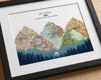 11th Wedding Anniversary Gift, Personalized Couples Travel Map, Custom Keepsake