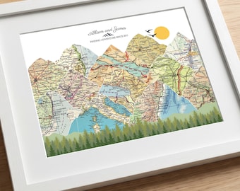 15th Wedding Anniversary Gifts for Him, Personalized Couples Travel Map, Custom Keepsake