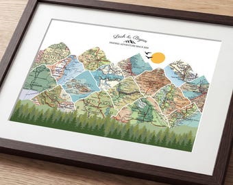 2nd Wedding Anniversary Gift for Him, Personalized Couples Travel Map, Cotton Anniversary Keepsake