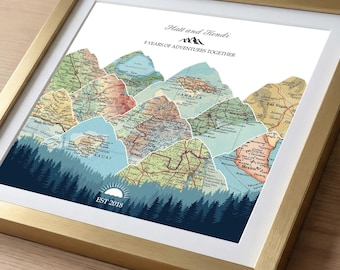 8th Wedding Anniversary Gift for Him, Personalized Couples Travel Map, Anniversary Wall Art