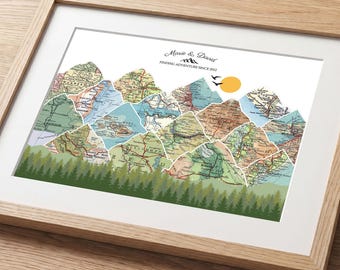14th Wedding Anniversary Gift for Him, Personalized Couples Travel Map, Custom Keepsake
