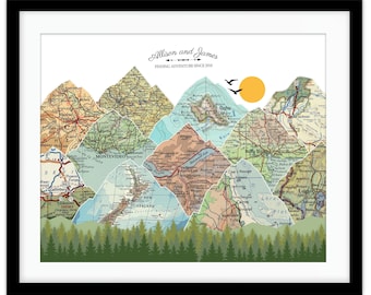 Anniversary Gift for Wife & Husband | Personalized Travel Map | Custom Wedding Gift | Unique Travel Memories