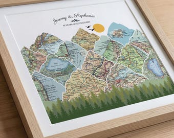 45th Anniversary Gifts, Personalized Couples Travel Map, Wedding Anniversary Keepsake