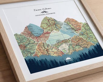 25th Wedding Anniversary Gifts for Husband, Personalized Couples Travel Map, Silver Anniversary Keepsake