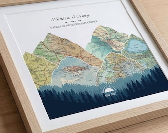 5th Wedding Anniversary Gift for Husband, Personalized Travel Map, Milestone Keepsake
