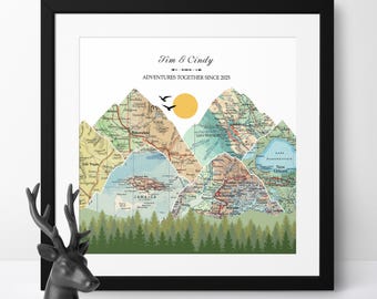 First Wedding Anniversary Gift for Him, Paper Anniversary Keepsake, Personalized Couples Travel Map