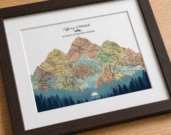 16th Wedding Anniversary Gift, Personalized Couples Travel Map, Custom Keepsake