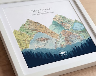 2nd Wedding Anniversary Gift, Personalized Travel Map, Cotton Anniversary Keepsake