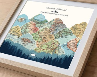 5th Wedding Anniversary Gift for Her, Personalized Travel Map Wall Art, Custom Keepsake