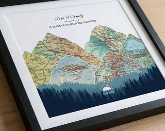 10th Anniversary Gift for Husband, Personalized Travel Map, Wedding Milestone Keepsake