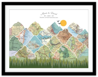 1st Wedding Anniversary Gift Paper Anniversary Map Print Personalized Couples Keepsake Custom Wall Art Home Decor