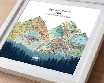 10th Wedding Anniversary Gift for Him, Personalized Travel Map Wall Art, Custom Keepsake