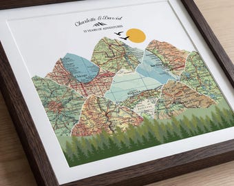 15th Anniversary Gift for Him, Personalized Couples Travel Map, Wedding Milestone Keepsake