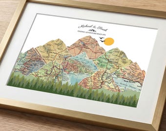 50th Wedding Anniversary Gifts for Parents, Personalized Couples Travel Map, Golden Anniversary Keepsake