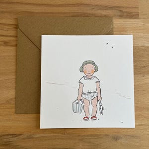 Carte postale "sur la plage", été, bonnes vacances, papeterie, illustration