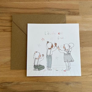 Carte "l'école est finie", fin d'année, merci maitresse, papeterie