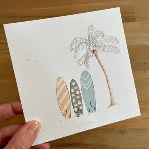 Carte postale "surf", vacances, été, papeterie, illustration
