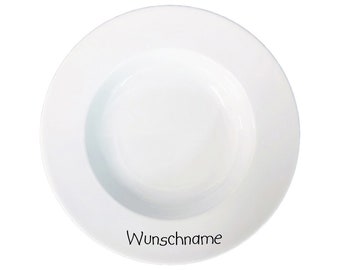 Soup plate, deep 22 cm porcelain white, customizable with desired name, tableware personalized with name