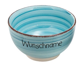 Müslischale Dessertschale Porridge Schale Schüssel Keramik Türkisblau personalisierbar mit Wunschname Name Geschirr mit Namen personalisiert