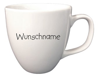 Kaffeebecher Tasse aus Porzellan weiß 0,40 l Kaffeetasse bauchig personalisierbar mit Wunschname Name Namen Geschirr personalisiert