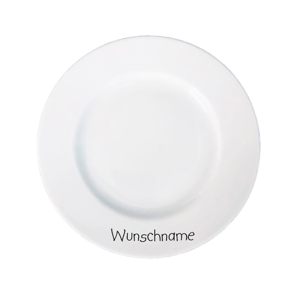 Frühstücksteller Teller flach 21 cm Porzellan weiß personalisierbar mit Wunschname Name Geschirr mit Namen personalisiert