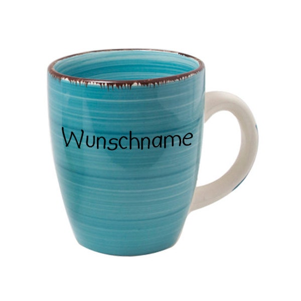 Kaffeebecher Tasse Kaffeetasse Kaffeepott Becher Bunt Türkis personalisierbar mit Wunschname Name Namen Keramik Geschirr personalisiert