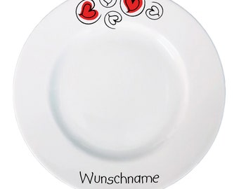 Frühstücksteller Teller flach Porzellan Herz personalisierbar mit Wunschname Name Geschirr mit Namen personalisiert Hochzeit Valentinstag