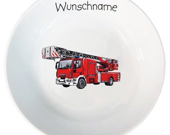 Müslischale Kinder Breischale Schale Porzellan Feuerwehr personalisierbar mit Wunschname Name Kindergeschirr mit Namen personalisiert