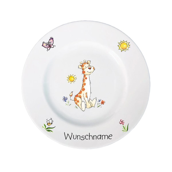Kinderteller Frühstücksteller Teller Porzellan Giraffe personalisierbar mit Wunschname Name Kindergeschirr mit Namen personalisiert