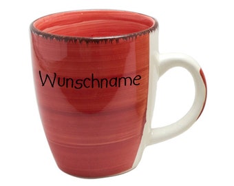 Kaffeebecher Tasse Kaffeetasse Kaffeepott Becher Bunt Rot personalisierbar mit Wunschname Name Namen Keramik Geschirr personalisiert