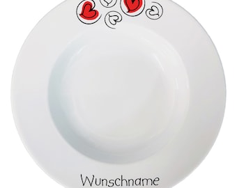 Suppenteller Teller tief Porzellan Herz personalisierbar mit Wunschname Name Geschirr mit Namen personalisiert Hochzeit Valentinstag