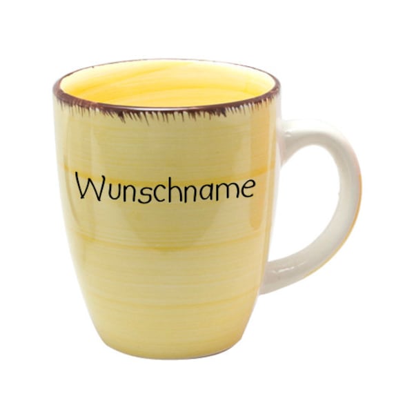 Kaffeebecher Tasse Kaffeetasse Kaffeepott Becher Bunt Gelb personalisierbar mit Wunschname Name Namen Keramik Geschirr personalisiert