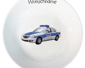 Müslischale Kinder Breischale Schale Porzellan Polizei personalisierbar mit Wunschname Name Kindergeschirr mit Namen personalisiert