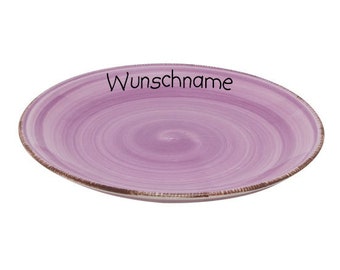 Dinner plate flat 27 cm ceramic multicolored purple customizable with desired name name crockery personalized with name