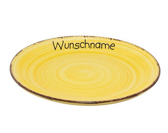 Speiseteller Teller flach 27cm Keramik Bunt Gelb personalisierbar mit Wunschname Name Geschirr mit Namen personalisiert