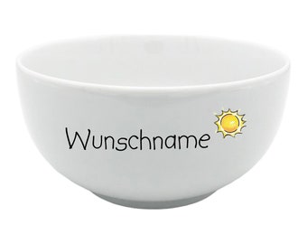 Müslischale Porridge Schale Schüssel Porzellan Sonne personalisierbar mit Wunschname Name Geschirr mit Namen personalisiert