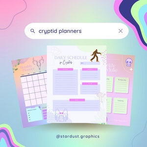 Cryptic Creature Calendar Daily, Weekly and Monthly Planner Sasquatch Mothman Alien UFOs Bigfoot Cute Aesthetic Agenda, Digital Download