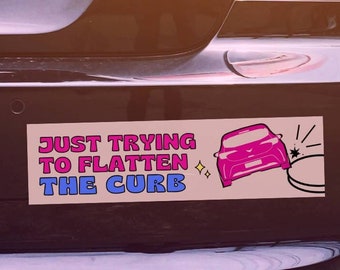 Flatten the Curb Bumper Sticker Funny Car Accessories Pink Girls Cars Cute Aesthetic Stickers Flatten the Curve