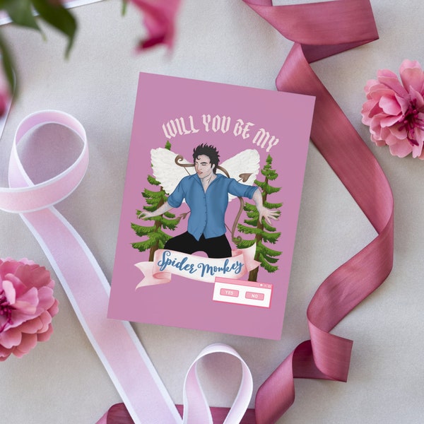 Spider Monkey Valentine - Twilight Card Ready to Print Digital Download Edward Cullen as Cupid