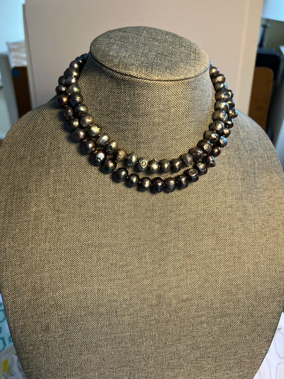 Double Strand Fresh Water Grey Pearl Necklace