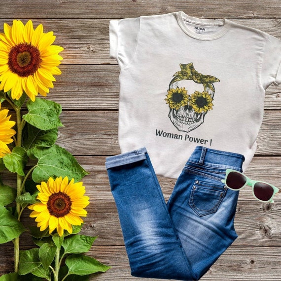Tee Shirt Women Sunflowerssugar Skullmother Femme Etsy Tee Shirt Women Sunflowerssugar Skullmother Femme Etsy