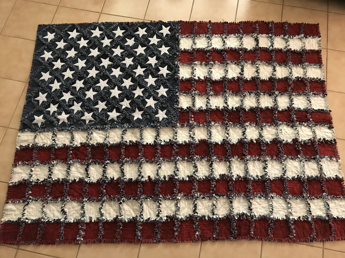 USA Flag American Flag Rag Quilt Flag Handmade Rag Quilt Etsy