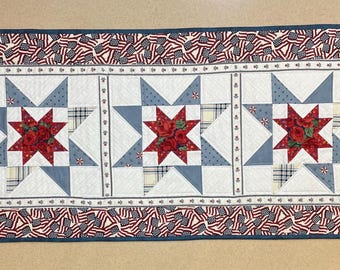 Patriotic Quilted Table Runner, handmade , Forth of July