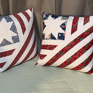 Handmade Quilted American Flag pillow cover , Patriotic USA Decor