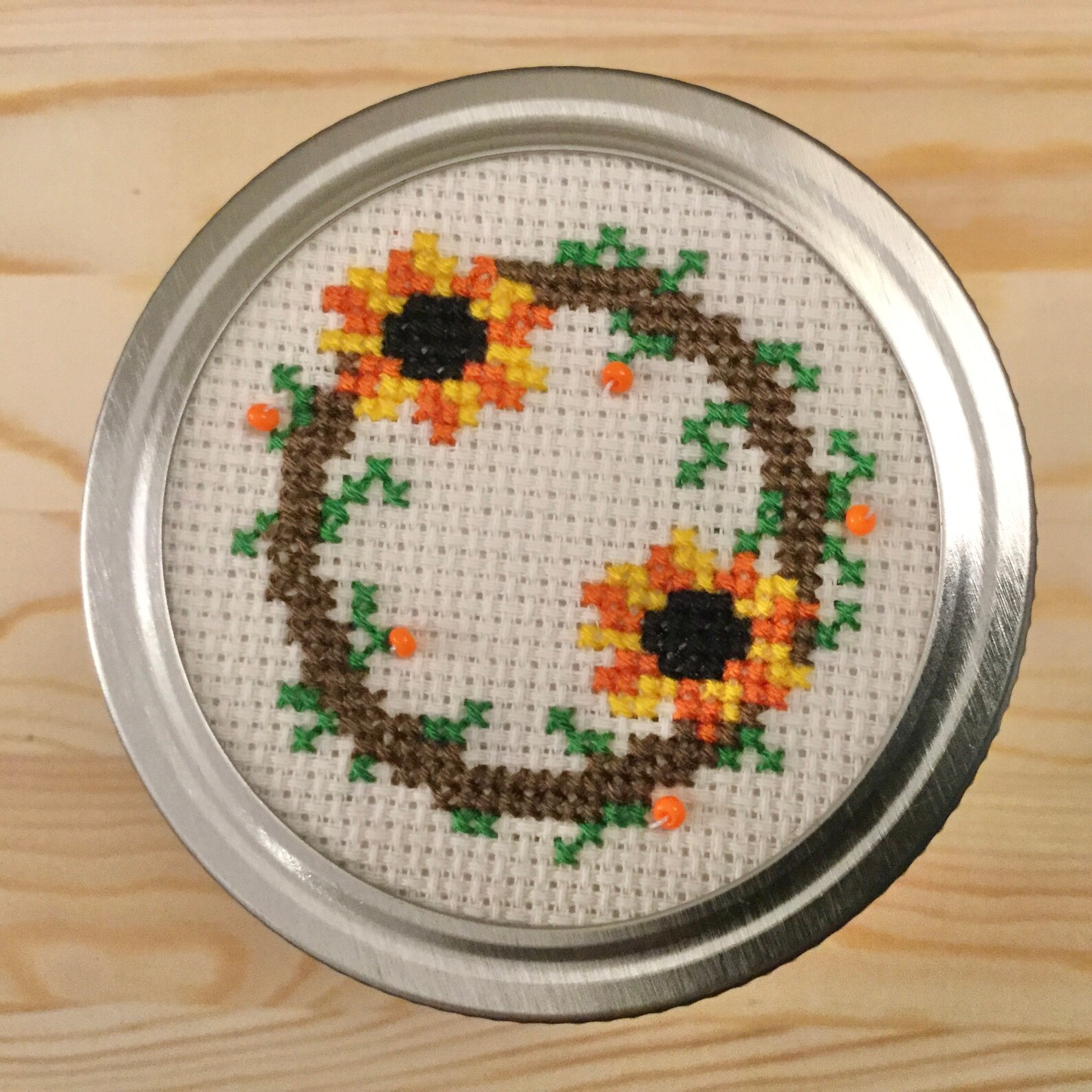 Crossstitch Lid With Mason Jar Fall Harvest Wreath Etsy
