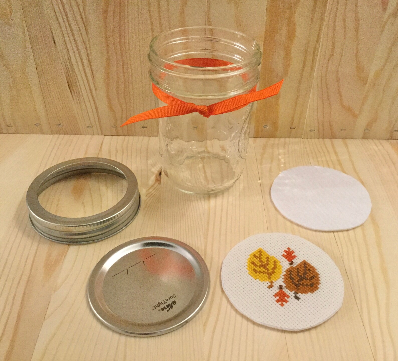 Crossstitch Lid With Mason Jar Autumn Leaves Etsy