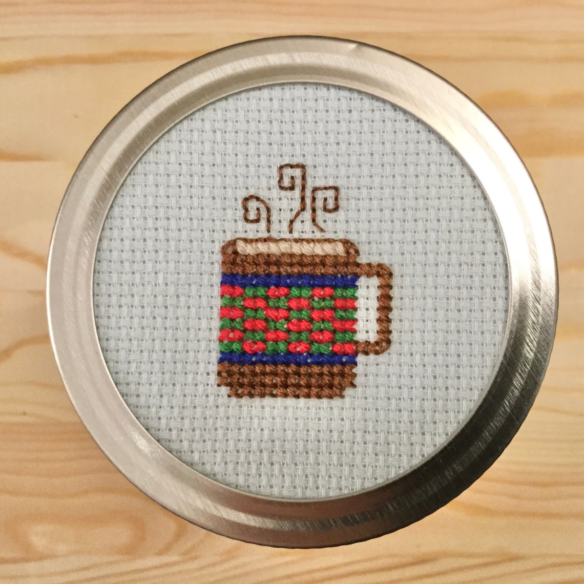 Crossstitch Lid With Mason Jar Hot Cocoa Mug Etsy
