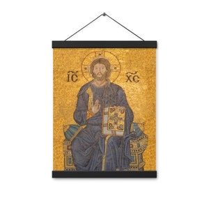 Christ Pantocrator Mosaic Poster: Byzantine Art Icon with Hangers (12x16 inches)