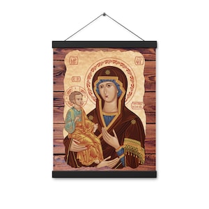 Theotokos of Three Hands Russian Orthodox Icon Poster with hangers,Holy Virgin Mary of Three Hands Icon,Blessed Mary Orthodox Icon