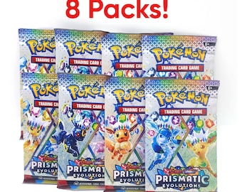 Paquetes de refuerzo de Pokémon Proxy 8, set de arte completo, Prismatic Evolutions, paquetes sellados, juego de cartas coleccionables (proxy no oficial), paquetes sin abrir.